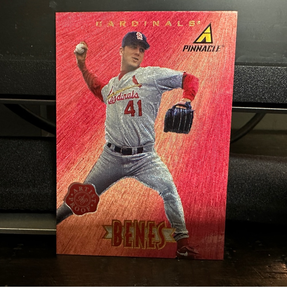 1997 NEW PINNACLE ARTIST’S PROOF #88 ALAN BENES RED REFRACTOR BASEBALL CARD